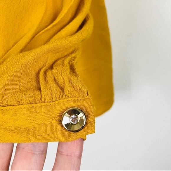 Anthropologie Maeve Brearly Open Shoulder Top Ruffle Blouse Yellow Boho 4 - Picture 7 of 13